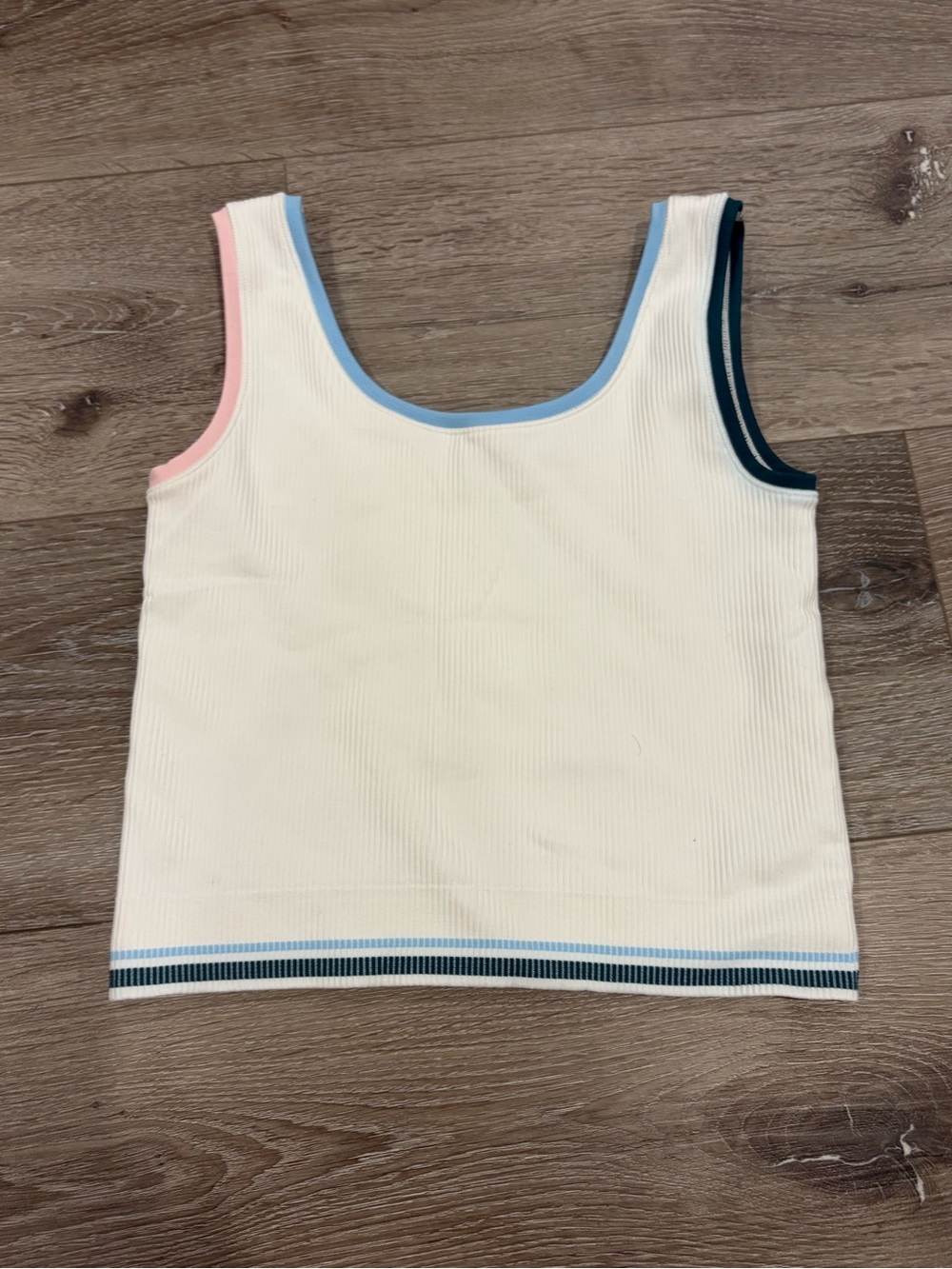 Athleta Cream Ribbed Tank with Pink, Light Blue & Navy Trim - Kids